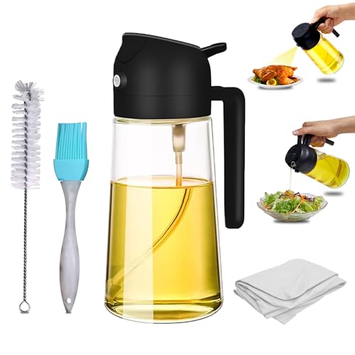 Augeno Schwarzer 500 ml 2 in 1 Ölspender & Ölsprüher für Speiseöl mit Silikon-Ölbürste | Sprühflasche Öl | Oil Spray & Oil Dispenser | Ölspray zum Kochen | Öl Sprühflasche zum Kochen