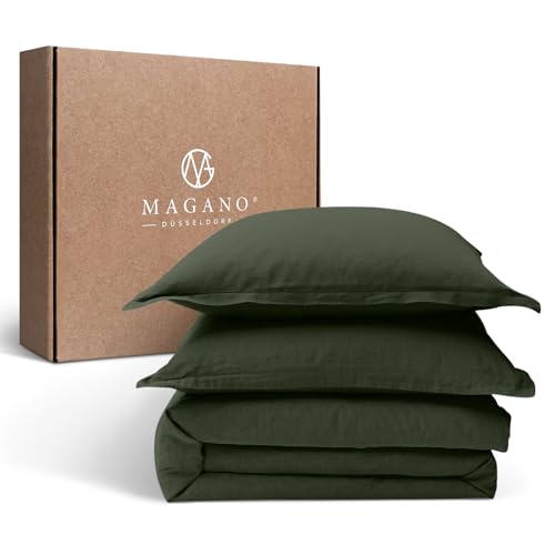 Magano® Premium Bettwäsche 135x200 Grün | Weich & Bügelfrei | Hypoallergen & Atmungsaktiv | Deckenbezug 135x200 cm + Kissenbezug 80x80 cm | Dunkelgrün