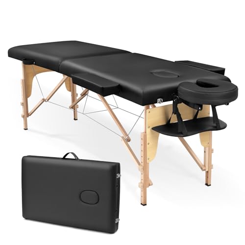 Higliocas Massageliege Klappbar Kosmetik Liege: 2-Zonen Holz Massagetisch Mobile Massagebett Massagebank Für Physiotherapie & Tattoo