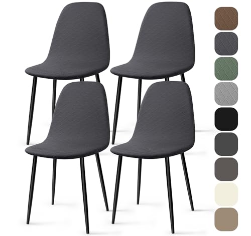 BalladHome Stuhlhussen 4 Stück Universal Stretch Stuhlbezug Jacquard Hussen für Stühle Abnehmbare Waschbar Esszimmerstühle Bezug Hussen für Küchenstühle Hotel Bankett (Dunkelgrau, 4 Stück)-KL