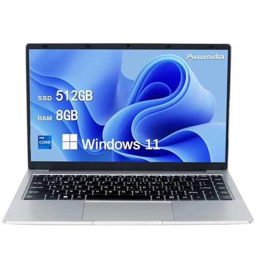 Auusda 14.1 Inch Laptop 8GB RAM 512GB SSD, 3TB Storage Expand, Intel Celeron J4105 Up to 2.5 GHz, Windows 11 Pro, 5G WiFi, IPS 2K FHD, Webcam, Mini HDMI, USB 3.0 x2, Thin & Light Casual Gaming