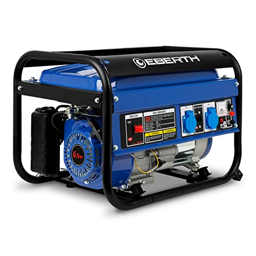 EBERTH 3000 Watt Notstromaggregat Stromerzeuger Stromaggregat mit 6,5 PS Benzinmotor, 4-Takt, luftgekühlt, 2x 230V, 1x 12V, Seilzugstart, Automatischer Voltregler AVR, Ölmangelsicherung, Voltmeter