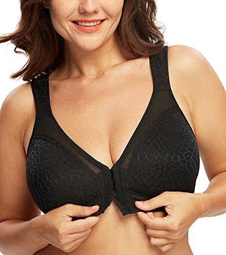 DotVol Damen Vollschalen Vorne Vershcluss Starker Halt Ohne Bügel Große Größen Funktioneller Minimizer BH(Schwarz, 105B)