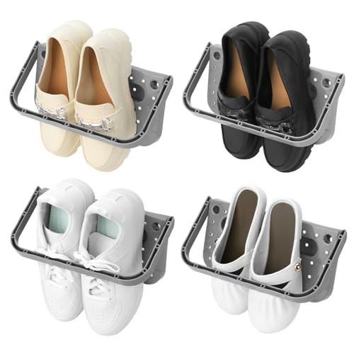 QWORK® 4 Stück Schuhregal Wandmontage Set, Faltbar Schuhe Organizer, Grau Schuhhalter ohne Bohren