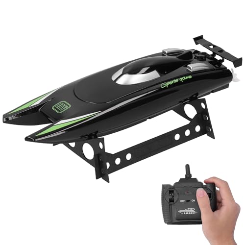 Schutzspielzeug 2,4 G RC Boat, 30 km/h, wiederaufladbar, Hochgeschwindigkeits-Rennboot, Doppelmotor-Fernbedienung, Motorboot, Spielzeug für Erwachsene und Kinder (schwarz)