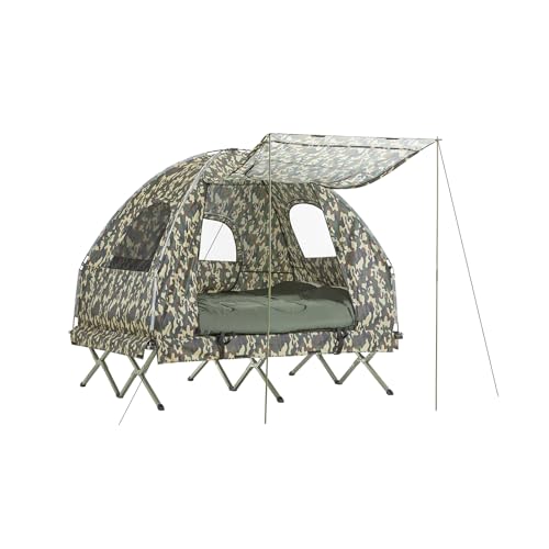 SoBuy Feldbett mit Zelt Schlafsack Wurfzelt Matratze und Zubehör Zelt 2 Person 2 Mann Zelt Feldbett 4in1-Zelt mit Campingliege Tarnfarbe BHT ca. 193x175x145cm OGS61-L-TN