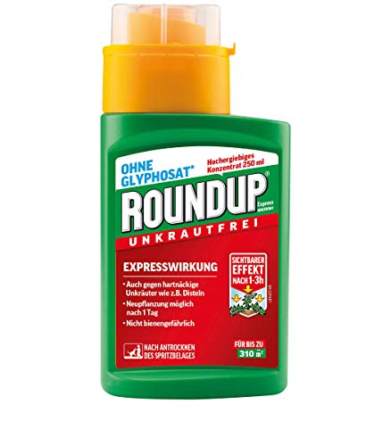 Roundup Unkrautfrei Express Unkrautvernichter Konzentrat, 250ml bis 310m², gegen Unkräuter und Gräser, Ohne Glyphosat, Grün