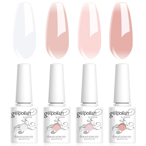 Vishine 4 Farben Semi-permanenter Gel Lack, klar, milchig weiß, rosa, Nagellack, natürliche Farbe, rosa, milchig weiß, klar Kristallgelee Soak Off UV LED Gel 8 ml