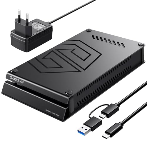 GRAUGEAR 4TB Externe Festplatte im Aluminiumgehäuse für Playstation, Formatiert für PS4 und PS5, 4TB HDD 3,5 Zoll, Design Festplatte mit Netzteil, Ideal für Gaming und Speicherplatz
