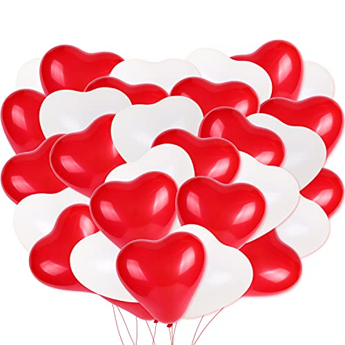 HOWAF 100 Stück Herzluftballons Rot Weiß Je 50 Luftballons, XL Größe 30cm, Helium Luftballon Herz Hochzeit Geburtstag Brautdusche Valentinstag Deko Herzluftballons