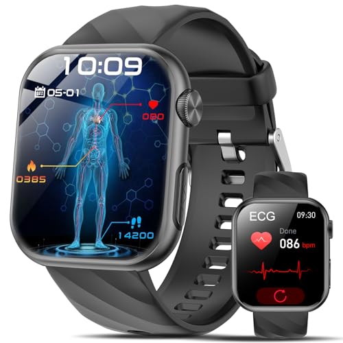 2025 Smartwatch EKG+HRV/ΒΙυtｚυcker/BMI/Harnsäure/Herren Damen, 1.97'' AMOLED Gesundheitsuhr mit Telefonfunktion, SOS-Notruf, 24H Herzfrequenz/SPO2/Blutdruck Schlafmonitor Fitnessuhr für Android iOS