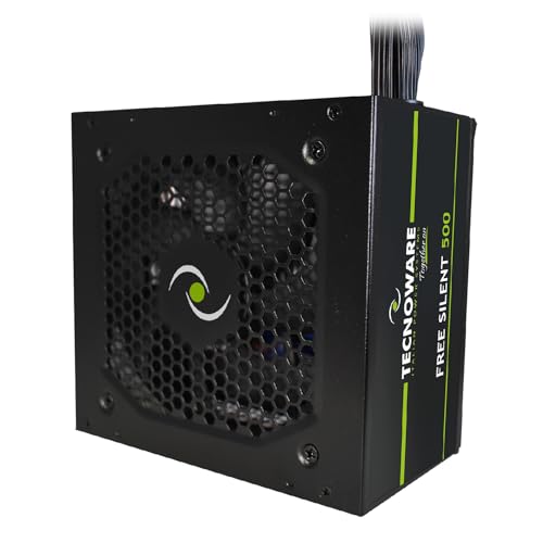 Tecnoware Power Systems - ATX-Netzteil 500, Ultrasilent 12 cm Lüfter, Überspannungsschutz, 2x SATA, 1x 24-polig, 1x 12V 4+4-polig, 2x Molex, schwarz, Größe 500 | Kompatibel mit ATX 12V v.2.01