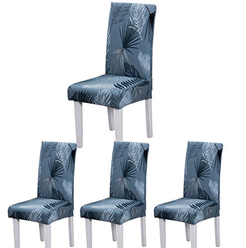 ARNTY Stuhlhussen 4er 6er Set,Stretch Stuhl Bezug Esszimmer,Universal Moderne Elastische Hussen für Stühle für Esszimmer Party Hotel Restaurant Deko (Blau-Sommerblatt, 4 Stück)