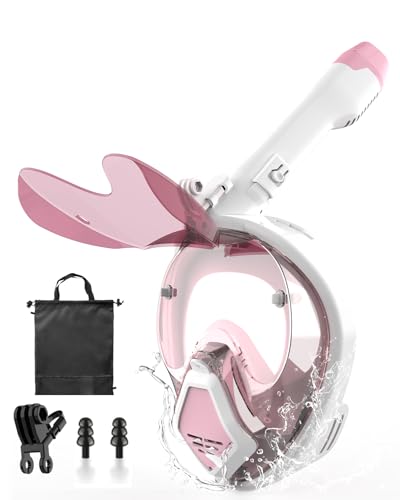 Schnorchelmaske für Erwachsene,Tauchmaske Schnorchelausrüstung Männ Fischkiemen-Design,Tauchmaske mit Sportkameras Kompatible,Faltbarer Sonnenbrille,180-Grad-Sicht,Brillenträger,Schnorchelset (M-Rosa)