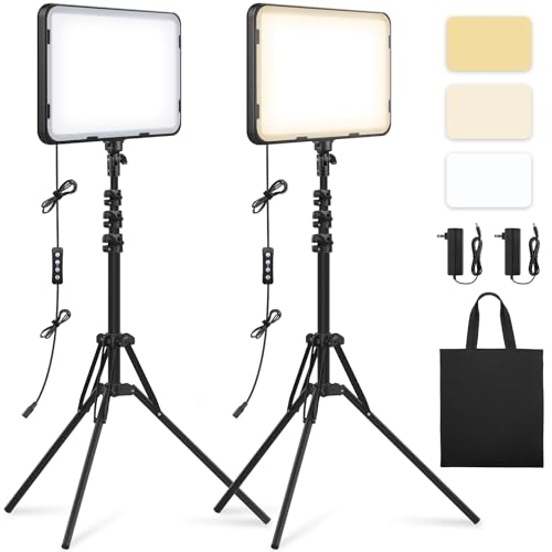 Obeamiu 2er Pack LED Videolicht Panel mit 63 Zoll/160cm Stativständer, LED Videoleuchte Dimmbare 2500-8500K Streaming Licht Beleuchtung für YouTube Videoaufnahmen/Fotos/Live-Stream/Fotografie