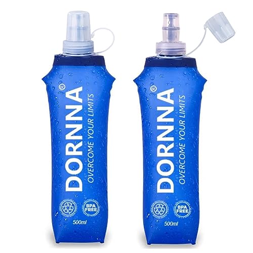 DORNNA® - 2x1 TPU Faltbare Trinkflaschen, Soft Flask, Wasserflasche BPA-Frei Sportflasche für Trinkrucksack, Fahrrad, Wandern,Joggen,Camping und Klettern. (500ml x 2)