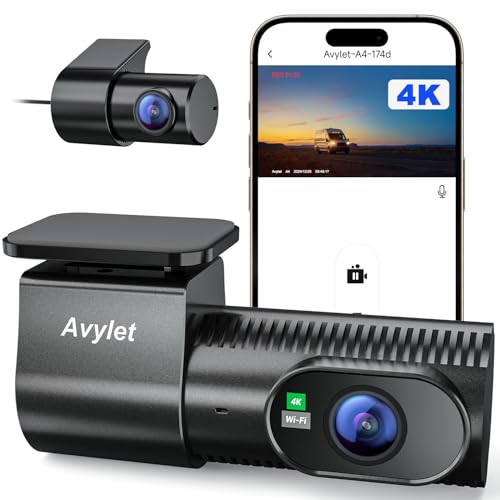 Avylet 4K+1080P Dashcam Auto Vorne Hinten, Wi-Fi/APP Dual Auto Kamera mit Parküberwachung, Unterstützt externes GPS-Modul, Super Nachtsicht, WDR, 170°+150° Weitwinkel, G-Sensor, Max 256GB