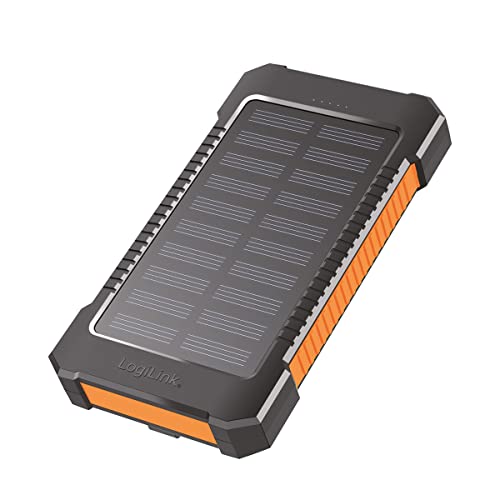 Solar-Powerbank mit 8000 mAh, Taschenlampe, gleichzeitiges Aufladen von 2 Geräten (2X USB Typ-A), schwarz-orange