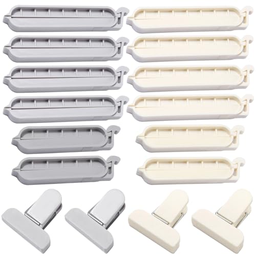 TAKUZA Klipper Verschluss 16 Stück, Verschlussclips 8 cm-10 cm, Tütenclips, Verschlussclips für Beutel, Clips für Tüten Wiederverwendbar für Verpackung Süßigkeiten Chipstüte Snacks(Grau + Weiß)