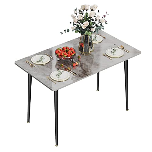 FATIVO Esszimmertisch Marmor Esstisch 120x70cm, Küchentisch klein 4 Personen schmaler Esstisch einfach Wohnzimmer Grau Hochglanz Skandinavisch Tische für Esszimmer Restaurant Metall Tischbeine