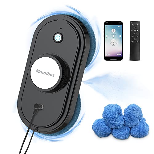 Mamibot W110-FF Fensterputzroboter, automatischer intelligenter Navigations-Staubsauger Anti-Drop, mit APP und Fernbedienung, für Glas, Fliesen, 12 Stück Tücher (Schwarz)