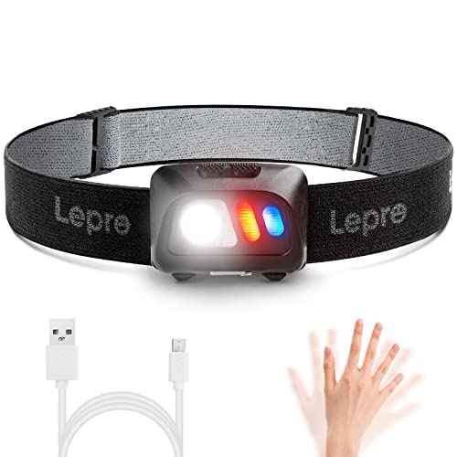 Lepro Stirnlampe USB Wiederaufladbar, Ultrahelle 800L LED Kopflampe mit Gestensensor und Rotlicht, 5 Lichtmodi, Wasserdicht Leicht Stirnleuchte, Perfekt fürs Laufen, Joggen, Angeln, Campen