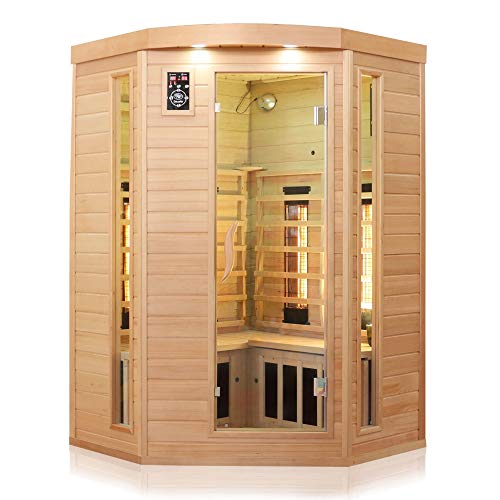 Dewello Infrarotkabine LAKEFIELD 3 120x120 DUAL-THERM für 1-2 Personen aus Hemlock Holz mit Vollspektrumstrahler