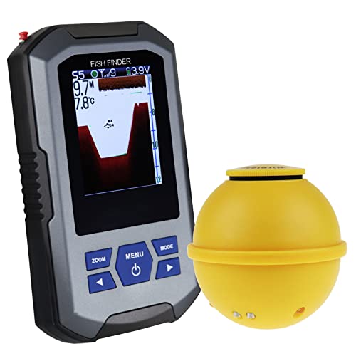 GAIN EXPRESS Fischfinder Wireless Sonar Sensor 125kHz Frequenz 45 Meter / 147 Fuß, Tragbarer Fish Finder mit Tiefenalarm Funktion und großes LCD-Display
