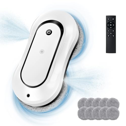 jnerkert Fensterputzroboter mit doppeltem Wasserspray, Dual Side Spray Fensterreinigungsroboter mit 70ml ml Dual Tank, Intelligenter Fenstersauger für Innen/Außen Hochhausfenster (White)