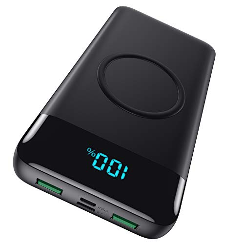 AXNEB Wireless Powerbank Schnellladen 25W PD3.0+QC4.0, 15W Wireless Charger 26,800mAh Powerbank 4 Outputs USB C Externer Akku mit LCD Display Kompatibel mit iPhone Huawei Samsung S20 iPad Oppo Xiaomi