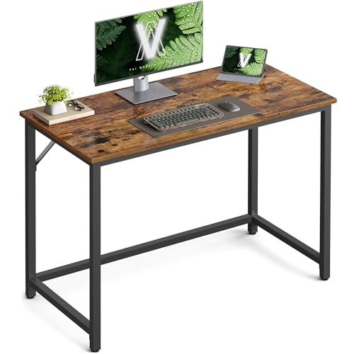 VASAGLE Schreibtisch, Kleiner Computertisch, Bürotisch, für Arbeitszimmer, Schlafzimmer, 50 x 100 x 76 cm, Industrie-Design, Metallgestell, vintagebraun-tintenschwarz LWD41X