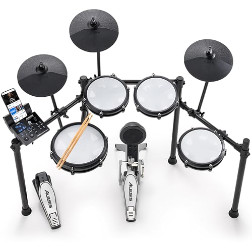 Alesis Nitro Max Kit Elektronische Schlagzeug mit Quiet Mesh Pads, 10' Dual Zone Snare, Bluetooth, 440+ authentische Sounds, Drumeo, USB MIDI, Kick Pedal