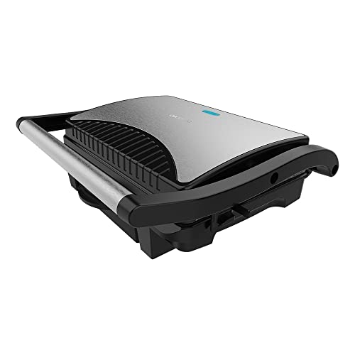 Cecotec Rock'nGrill Dark 1000 Elektrischer Grill, 1000 W, Steinbeschichtung, Fettauffangschale, schwimmende Oberfläche, 25,4 x 17,5 cm, PTFE-frei, PFOA