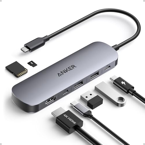 Anker 7-in-1 USB-C Hub mit 4K@60Hz HDMI, 100W Power Delivery, USB-A/C-3.0-Ports und SD/microSD-Kartenleser für USB-C Geräte (ohne Netzteil)