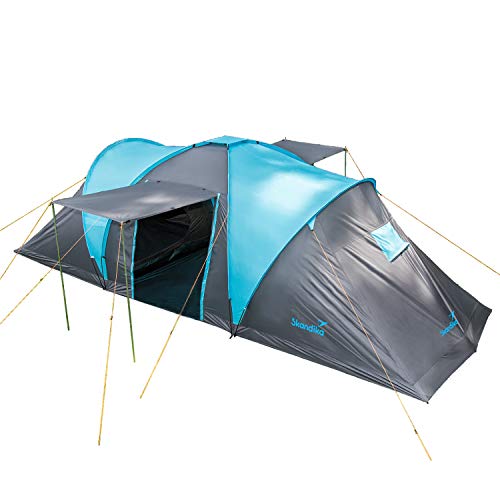 Skandika Kuppelzelt Hammerfest für 6 Personen | Campingzelt mit 2 m Stehhöhe, 2 Schlafkabinen, 2 Eingänge, Moskitonetze, Sonnendach, 3000 mm Wassersäule, Zelt zum Campen