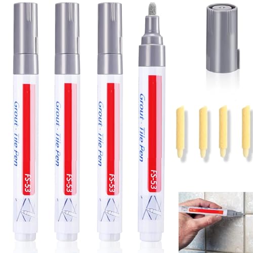 Fugenstift Fugenmörtel,4 Stücke Fugenmörtel Restaurierung Stift,Fugen Reparatur Stift,Reparatur Marker Fugenstift,Reparatur Marker Fugenfüller Stift für Badezimmer,Küche,Veranda,Terrasse (Hellgrau)