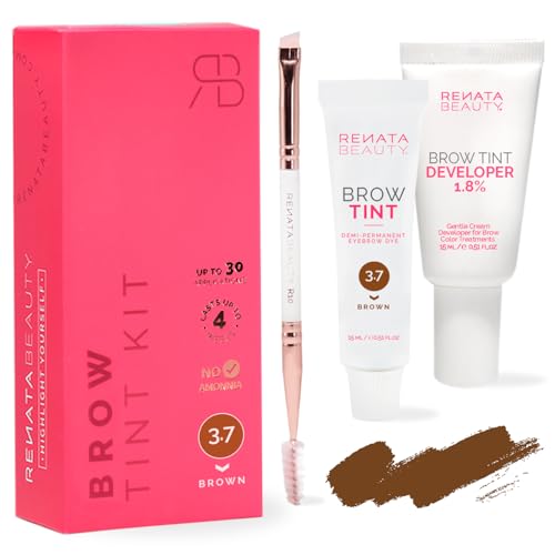 Renata Beauty Augenbrauenfarbe Set – Brow Färbeset inkl. Entwickler & Stylingbürste – Augenbrauen Färbeset – Eyebrow Dye Kit mit bis zu 4 Wochen Halt – Brow Tint für Natürlichen Look [Braun]