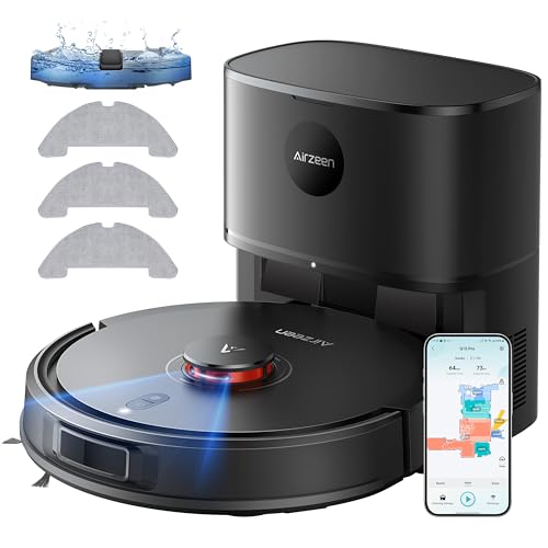 Airzeen Saugroboter mit Wischfunktion, Staubsauger Roboter mit Absaugstation, 5000Pa Saugkraft Saug und Wischroboter, LiDAR Navigation mit Mapping, APP, Alexa, für Teppich, Tierhaare, Q10 Pro