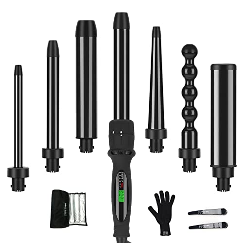 Parwin Pro Beauty Lockenstab, 7-in-1, professionelle Haarstyling-Geräte und Styling-Werkzeuge, Lockenstab aus Keramik mit 7 Heizstäben, 100 – 230 °C, LCD-Display