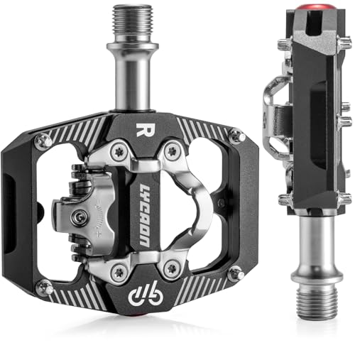 LYCAON Fahrradpedale für SPD, MTB Pedal CNC Aluminiumlegierung 3 Abgedichtete Lager Doppelfunktion Flach und Klickpedal, CR-MO Spindel Fahrrad Pedal für 9/16' BMX Fahrrad Mountain Road Bike