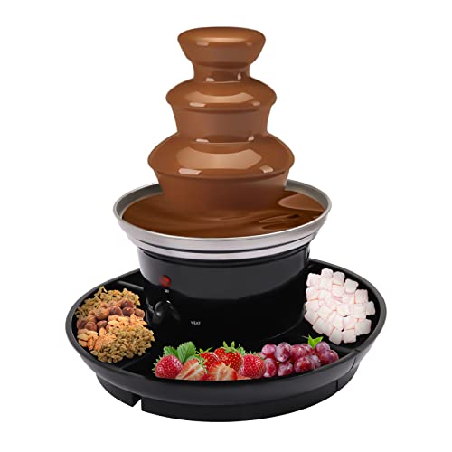 Schokobrunnen - 3 Etagen 40W Elektrische Schokoladenfondue Set | Dreifach Schokoladenbrunnen Maschine | Chocolate Schmelzfunktion | 450g Schokolade Kapazität | für Geburtstage, Partys und Familien