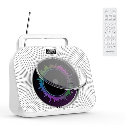 KOVCDVI 9-in-1 CD Player Bluetooth Radio mit CD Player mit Lautsprecher Unterstützung USB/TF-Karten/AUX-Wiedergabe Wecker Timer mit Fernbedienung Staubschutzhülle Bildschirm Kopfhöreranschluss
