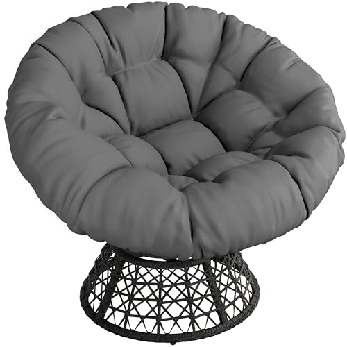 Yaheetech Papasansessel 360° Drehbar, Gemütlicher Loungesessel Outdoor Rund mit 18 cm Dicke Kissen, 101 cm Größe Rattansessel aus PE-Rattan, Korbsessel für Garten/Balkon/Wohnzimmer, Schwarz/Grau