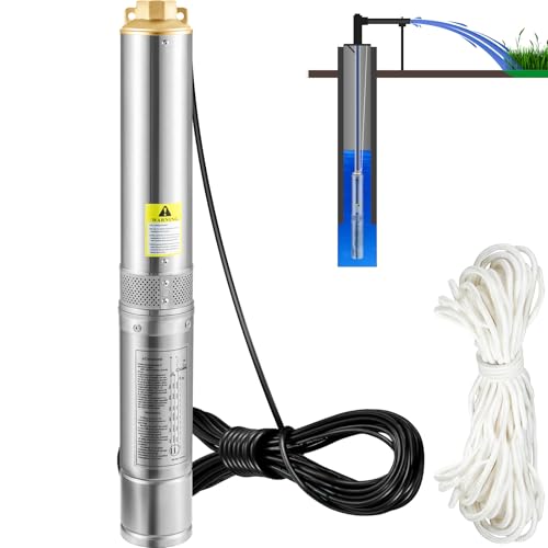 VEVOR 3,5' Tiefbrunnenpumpe 750W Brunnenpumpe 105L/min Tauchpumpe max. Förderhöhe 62m Rohrpumpe 230V 50Hz Sandpumpe IP68 Wasserpumpe mit 20m Kabel Pumpe Ideal zur Bewässerung oder Wasser-Versorgung