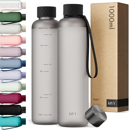 KIVY Trinkflasche 1l - Kohlensäure geeignet, Auslaufsicher, Bruchsicher, Federleicht - Trinkflasche Gym Flasche - Sporttrinkflasche - Fitness Trinkflasche Schwarz - Sportflasche 1 Liter, BPA Frei