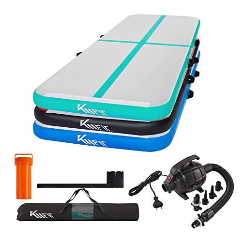 KM KM Fit Turnmatte Aufblasbar Airtrack Gymnastikmatte 3M Tumbling Matte Fitness-Matte inkl.Tragetasche, elektr.Luftpumpe&Flick-Set Yogamatte, Trainingsmatte UV-Beständig Turn- & Fitness Mint Grün