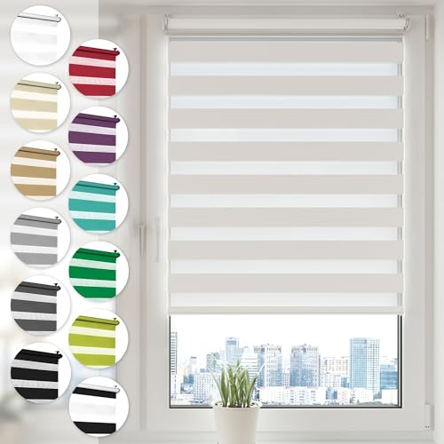 Doppelrollo Klemmfix ohne Bohren 85cm x 130cm Weiß Duo Rollo Klemmrollo Sonnenschutzrollo Fensterrollo für Fenster & Türen Zebrarollo Seitenzugrollo