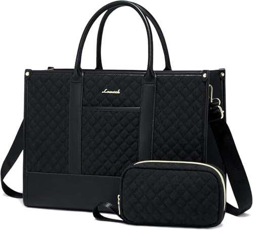 LOVEVOOK Laptoptasche Damen 15,6 Zoll, Wasserdicht Arbeitstasche Handtasche Groß Schultasche Shopper Business Tasche Aktentasche Lehrertasche, Leder Tote Bag Notebooktasche für Büro Uni Schwarz