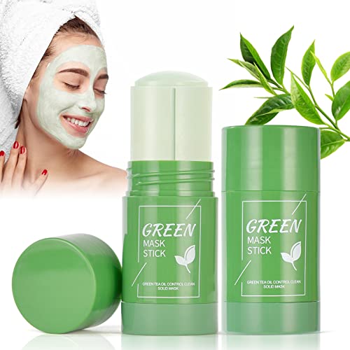 AOOWU Green Mask Stick, 2 Stück Aubergine Grüner Tee Purifying Clay Maske,Befeuchtet und Kontrolliert Öl Grüntee Maske Mitesser Akne Entferner,Green Tea Mask für Deep Cleansing(Grüntee)