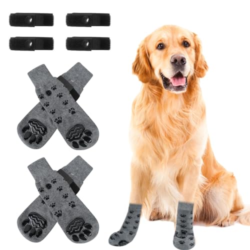 Voarge 4 Stück Hundesocken mit rutschfesten, Socken für Hunde Verstellbarer, Antirutschsocken Hund für den Innen- und Außenbereich, Pfoten, M